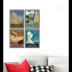 National Parks Retro Style Posters Wall Art Decor Set of 4 Prints 8.5x11